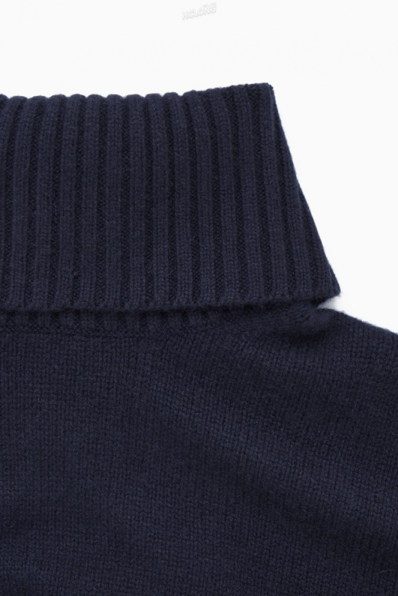 COS Oversized Pure Cashmere Roll-Neck Jumper Bleu Marine | 820475-XNY