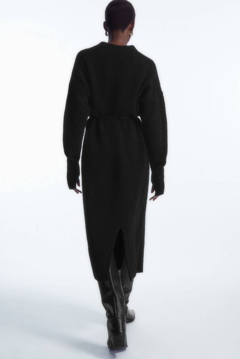 COS Oversized Tricoté Alpaca-Blend Robe Noir | 701345-FYW