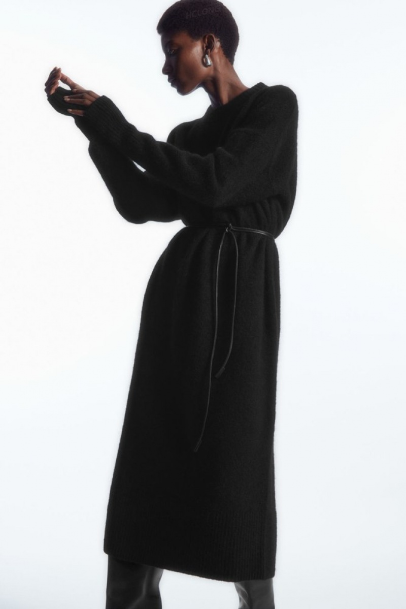 COS Oversized Tricoté Alpaca-Blend Robe Noir | 701345-FYW