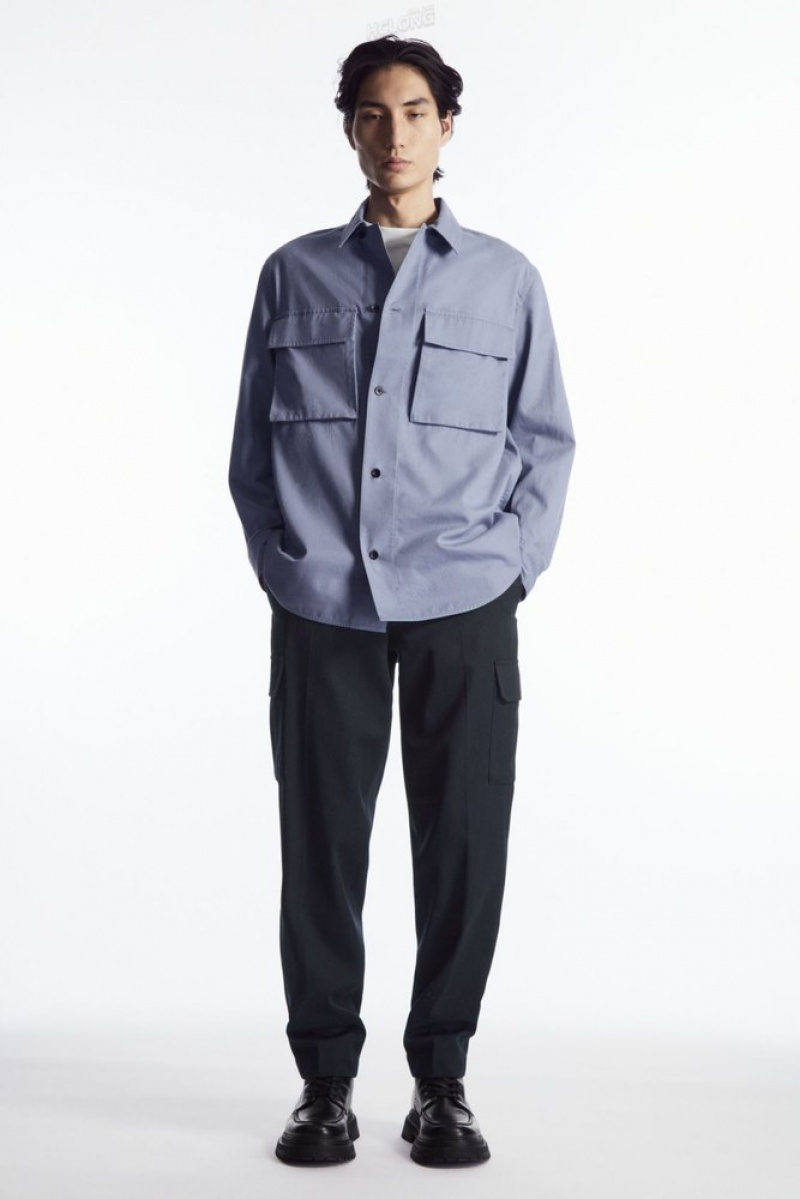 COS Oversized Utility Shirt Bleu Marine Foncé | 387650-PXF