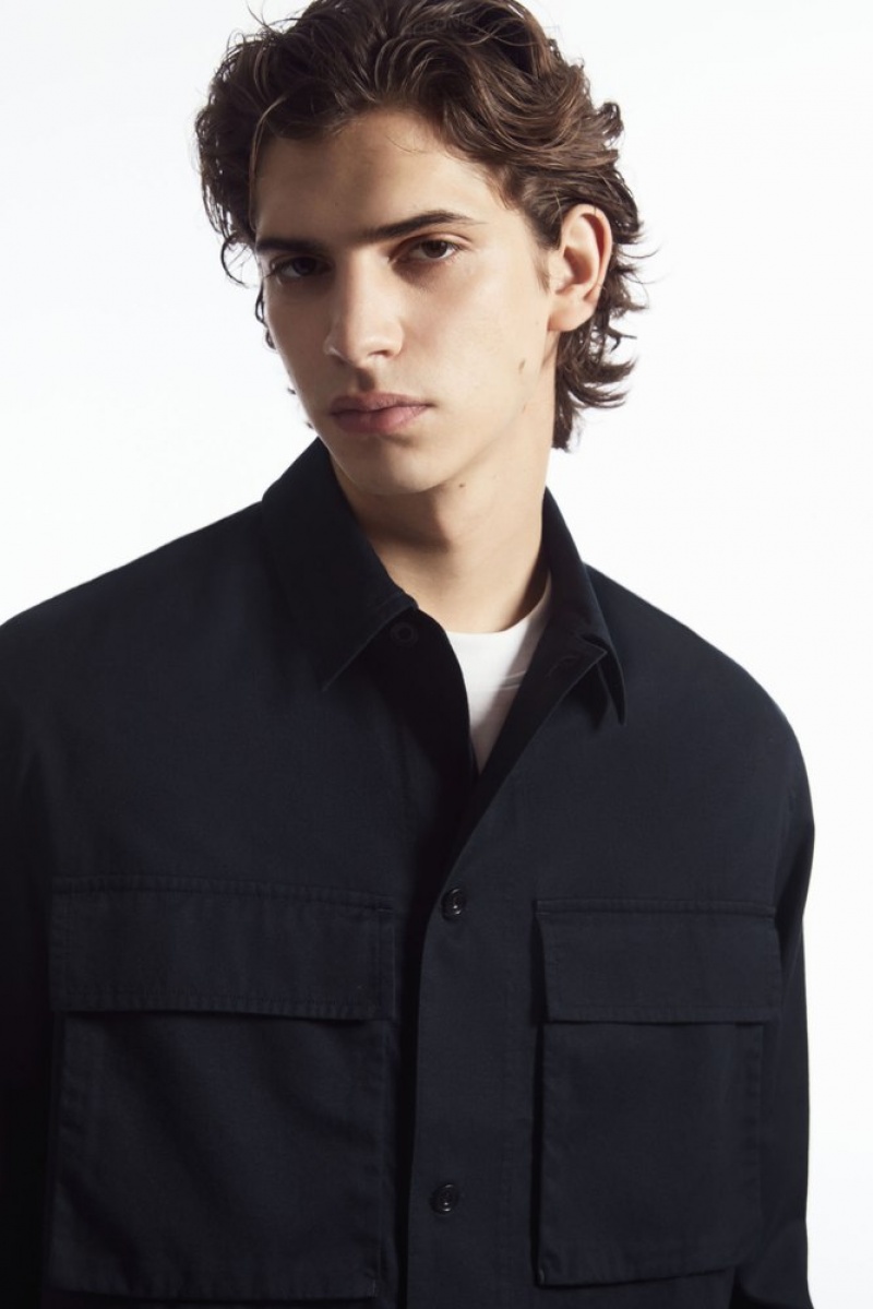 COS Oversized Utility Shirt Bleu Marine Foncé | 153047-JPQ