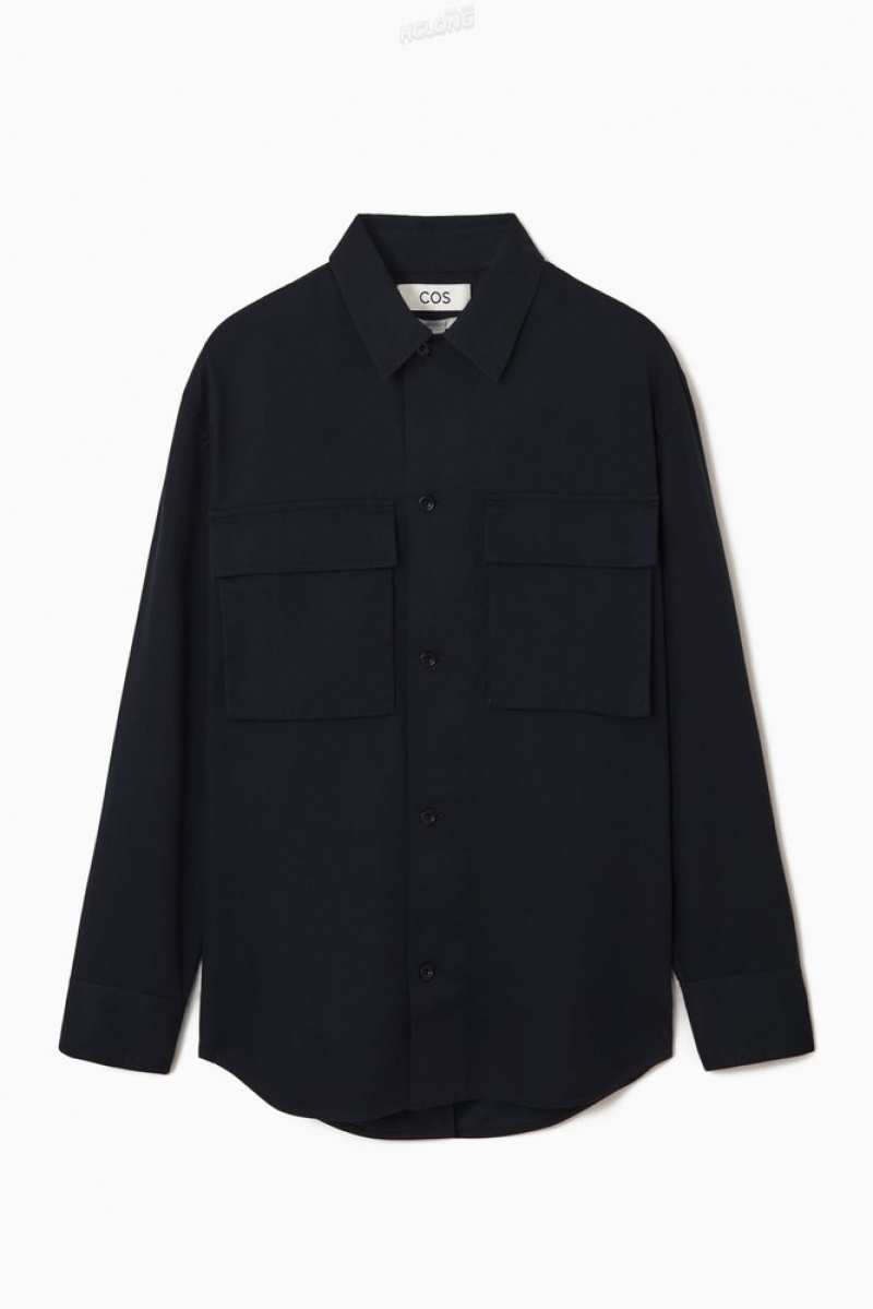 COS Oversized Utility Shirt Bleu Marine Foncé | 153047-JPQ