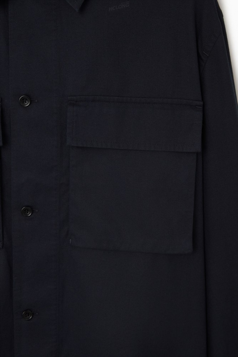 COS Oversized Utility Shirt Bleu Marine Foncé | 153047-JPQ