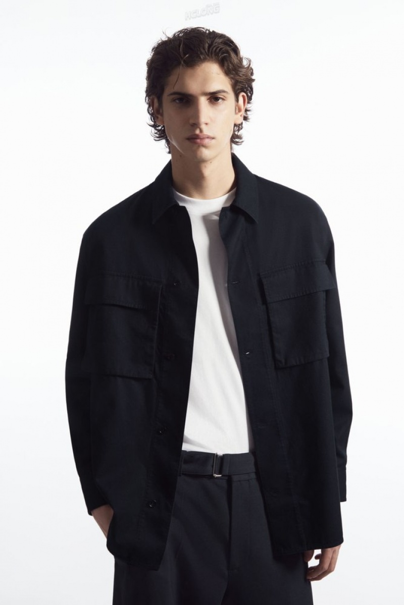 COS Oversized Utility Shirt Bleu Marine Foncé | 153047-JPQ