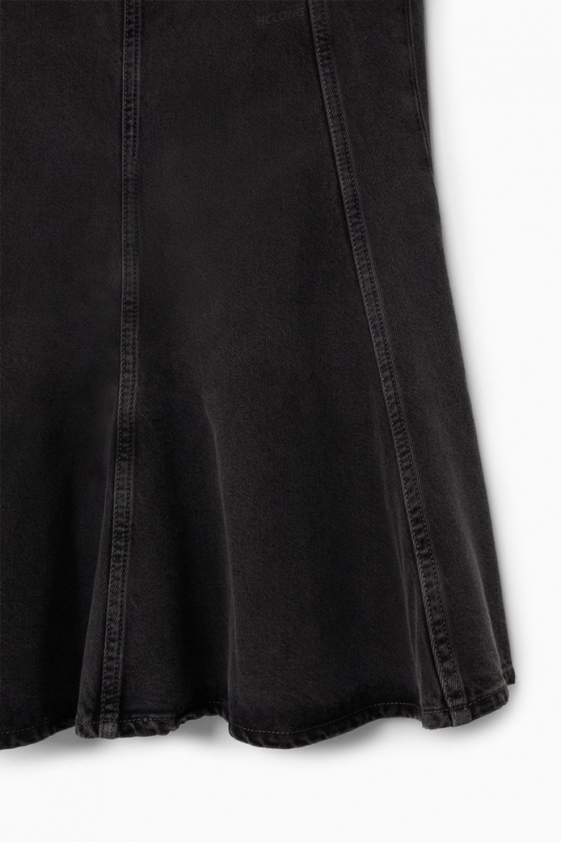 COS Paneled Flared Denim Skirt Noir | 863142-DBK