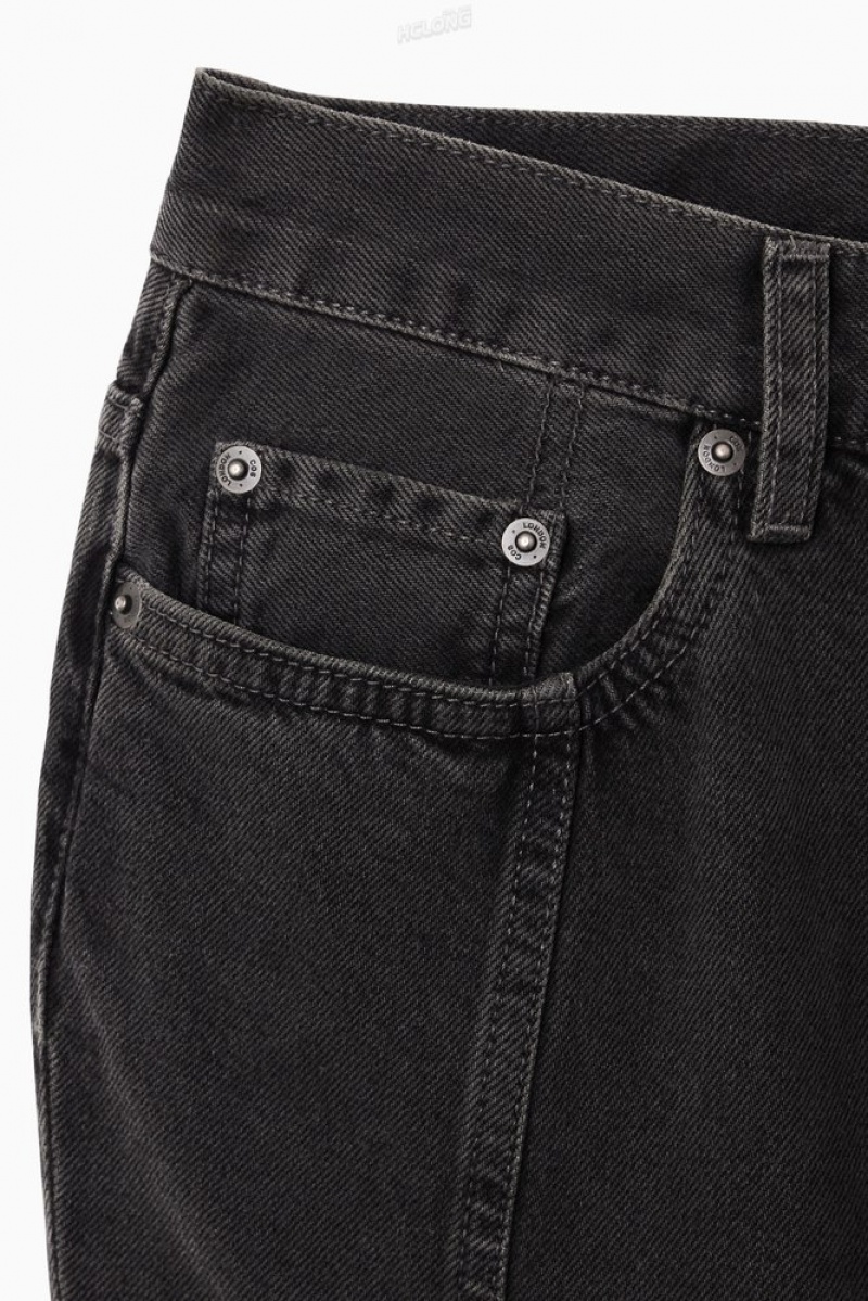 COS Paneled Flared Denim Skirt Noir | 863142-DBK