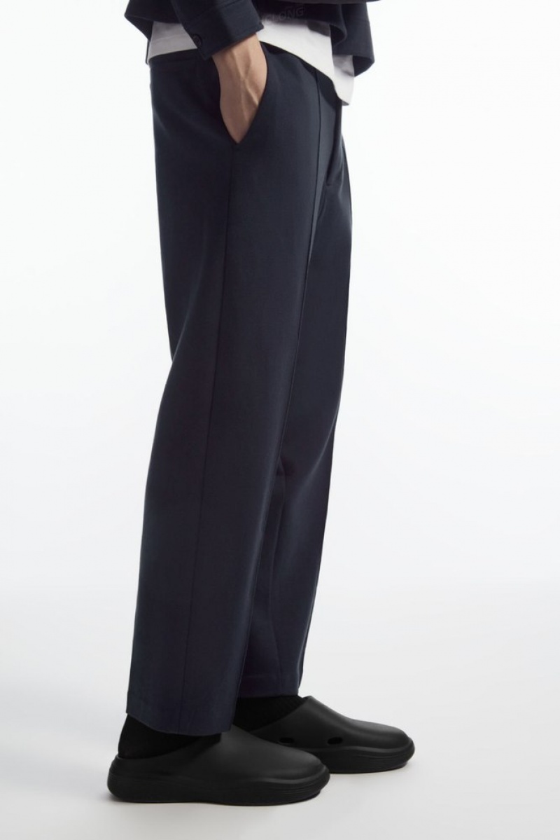 COS Pintucked Pull-On Jersey Pants Bleu Marine | 489753-UVA