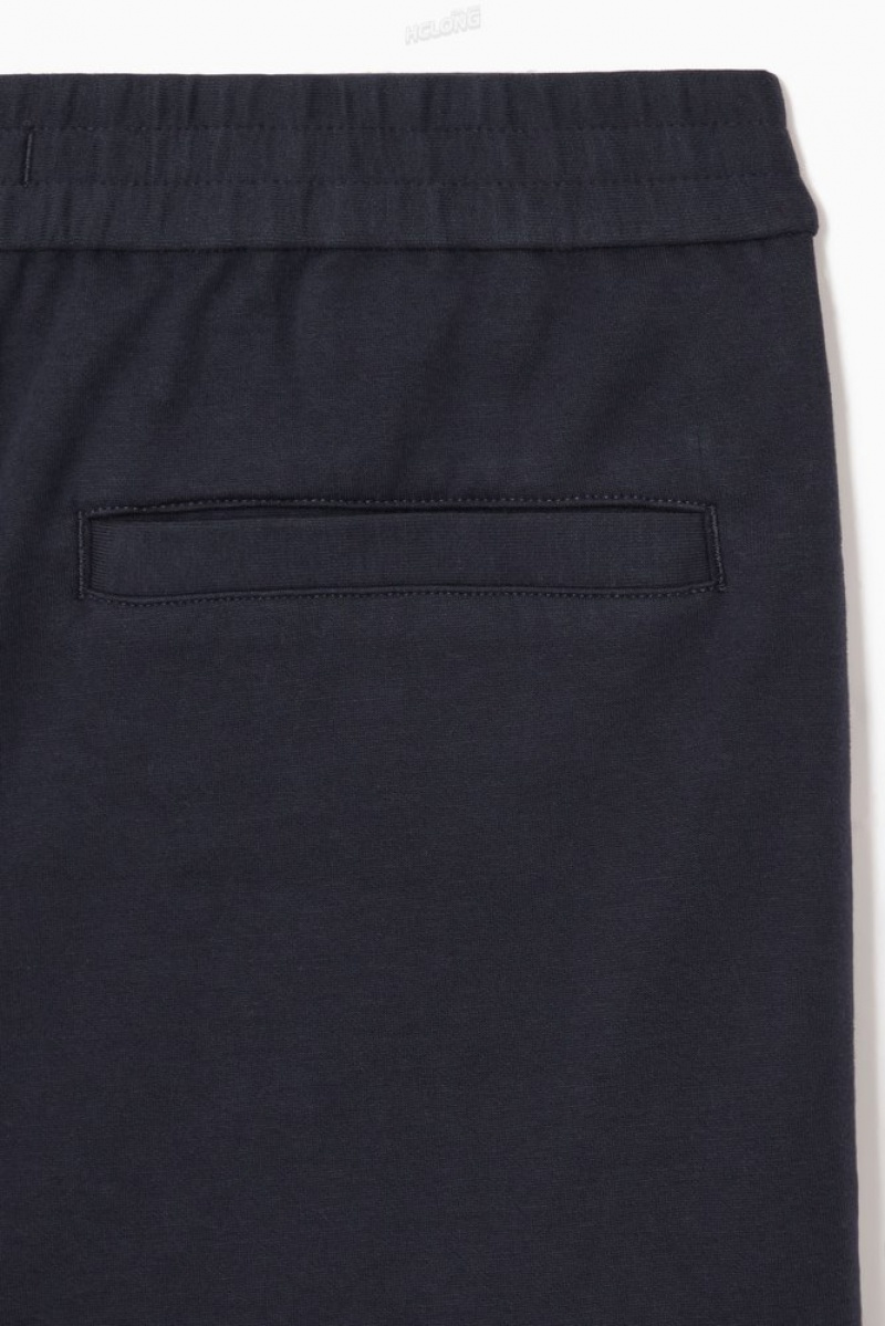 COS Pintucked Pull-On Jersey Trousers Bleu Marine | 092415-EYL