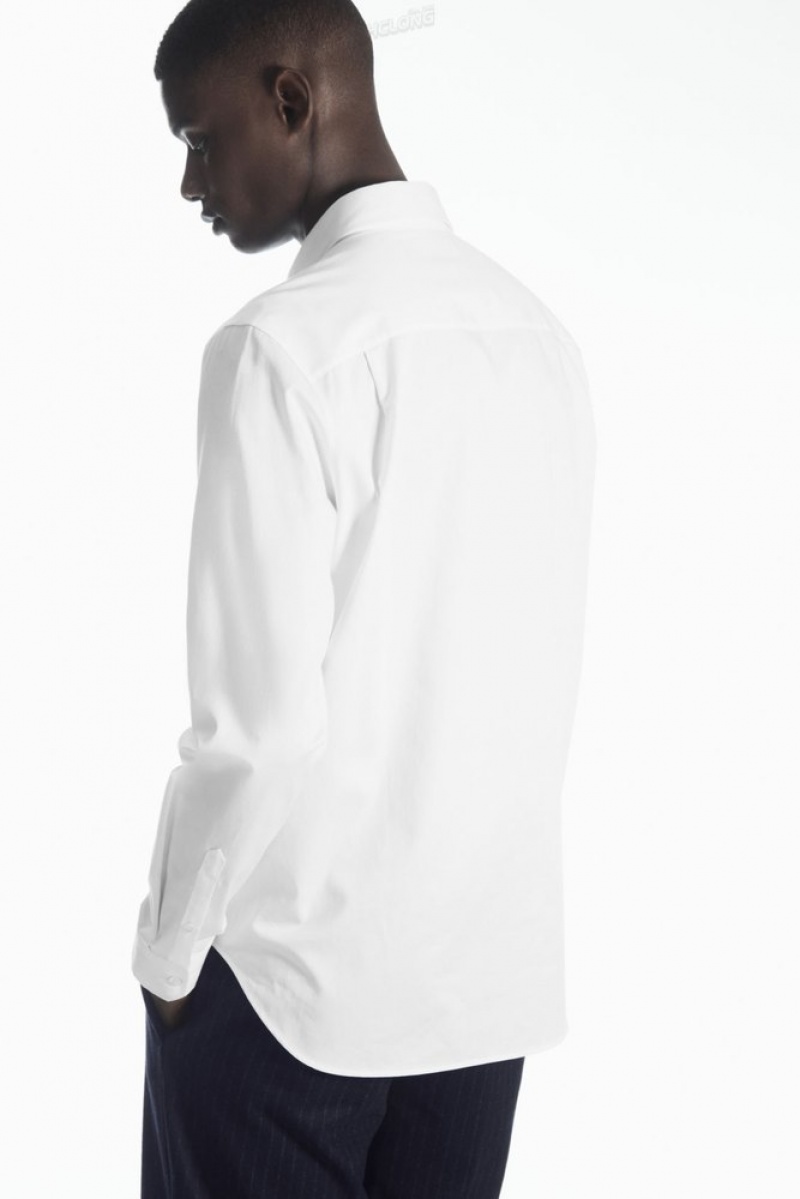 COS Plissé-Placket Robe Shirt Blanche | 352894-NIA