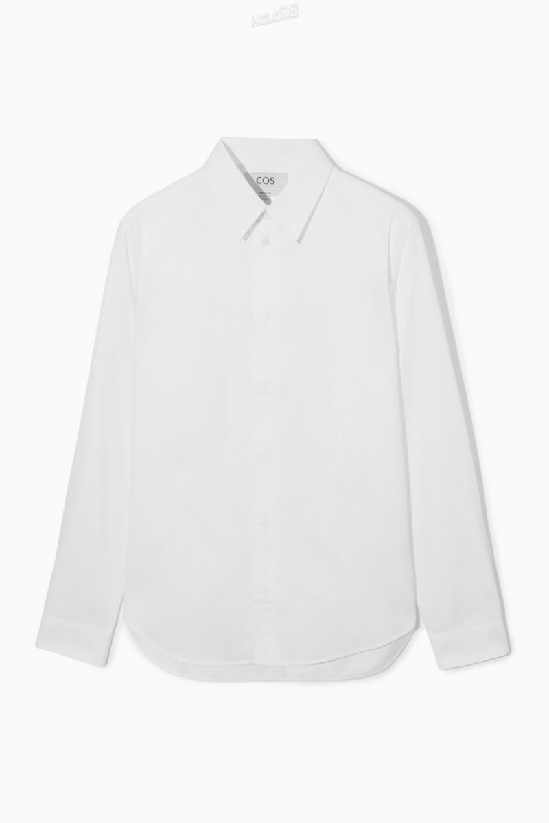 COS Plissé-Placket Robe Shirt Blanche | 352894-NIA