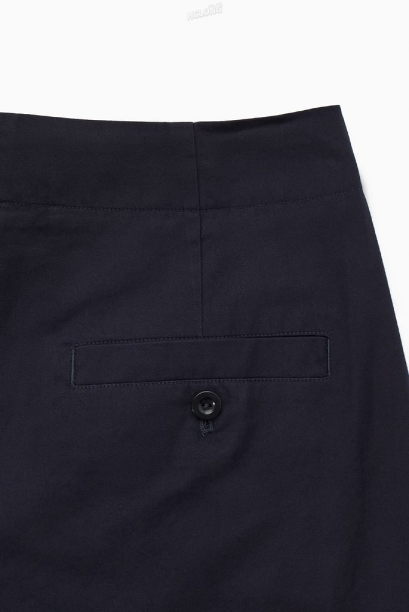 COS Plissé Barrel-Leg Twill Chinos Bleu Marine | 947021-DIL