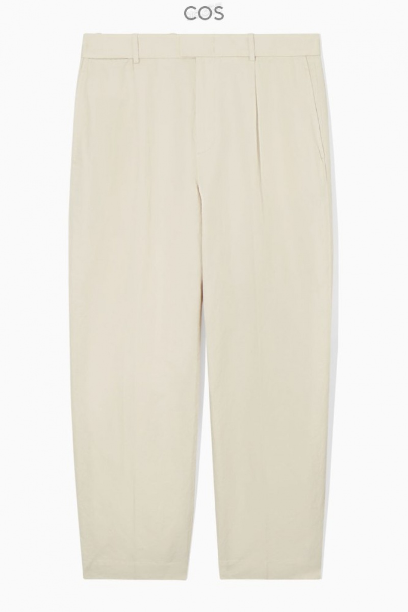 COS Plissé Droit-Leg Linen-Blend Trousers Beige Clair | 697382-JYF