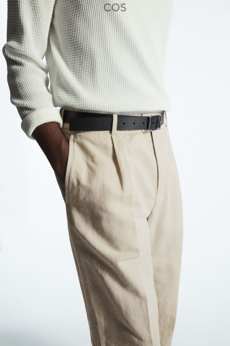 COS Plissé Droit-Leg Linen-Blend Trousers Beige Clair | 254076-YXP