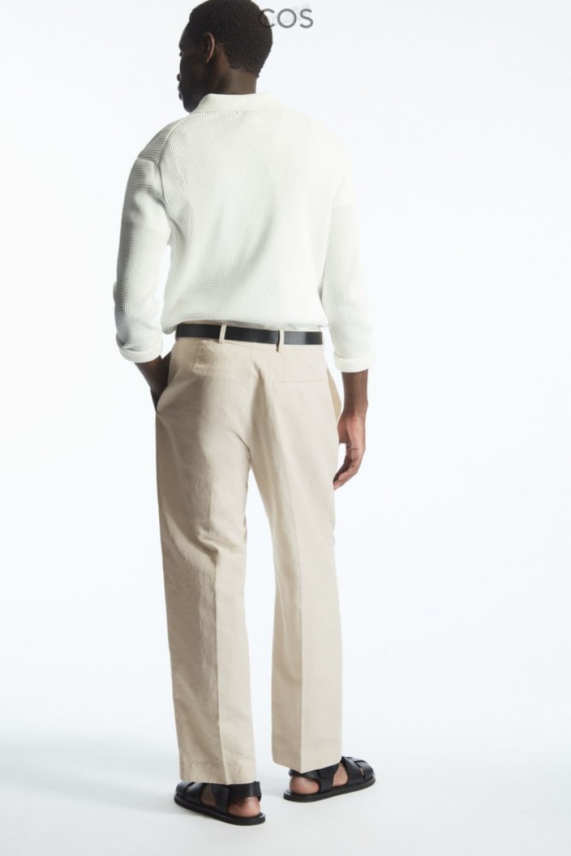 COS Plissé Droit-Leg Linen-Blend Trousers Beige Clair | 254076-YXP