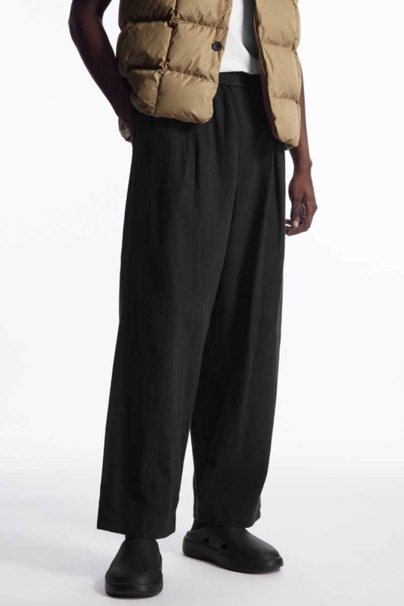 COS Plissé Larges-Leg Chambray Pants Noir | 204931-LQR