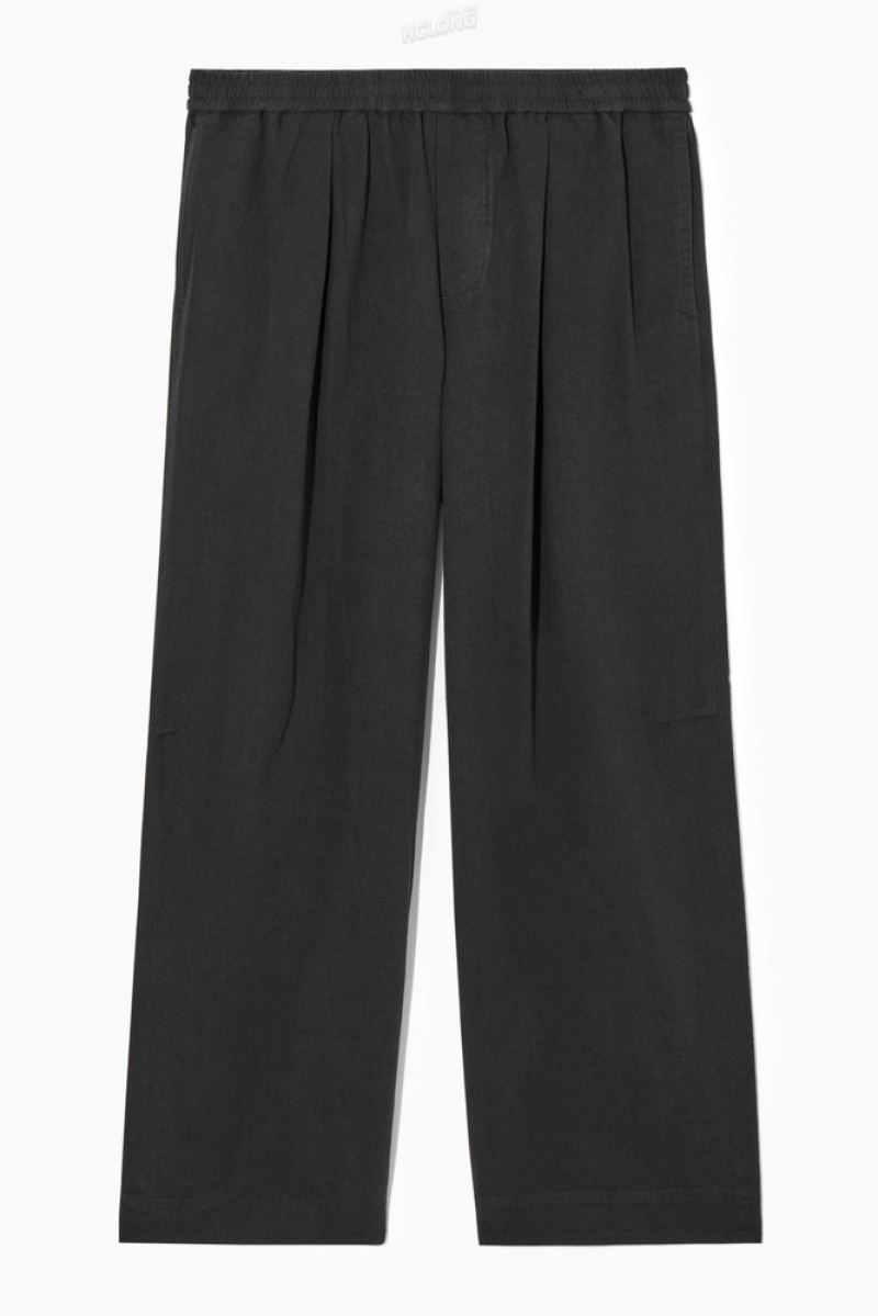 COS Plissé Larges-Leg Chambray Pants Noir | 204931-LQR