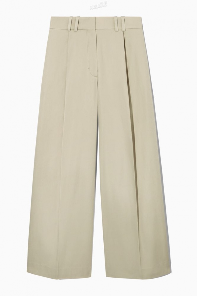 COS Plissé Larges-Leg Utility Trousers Beige Clair | 681273-CFY