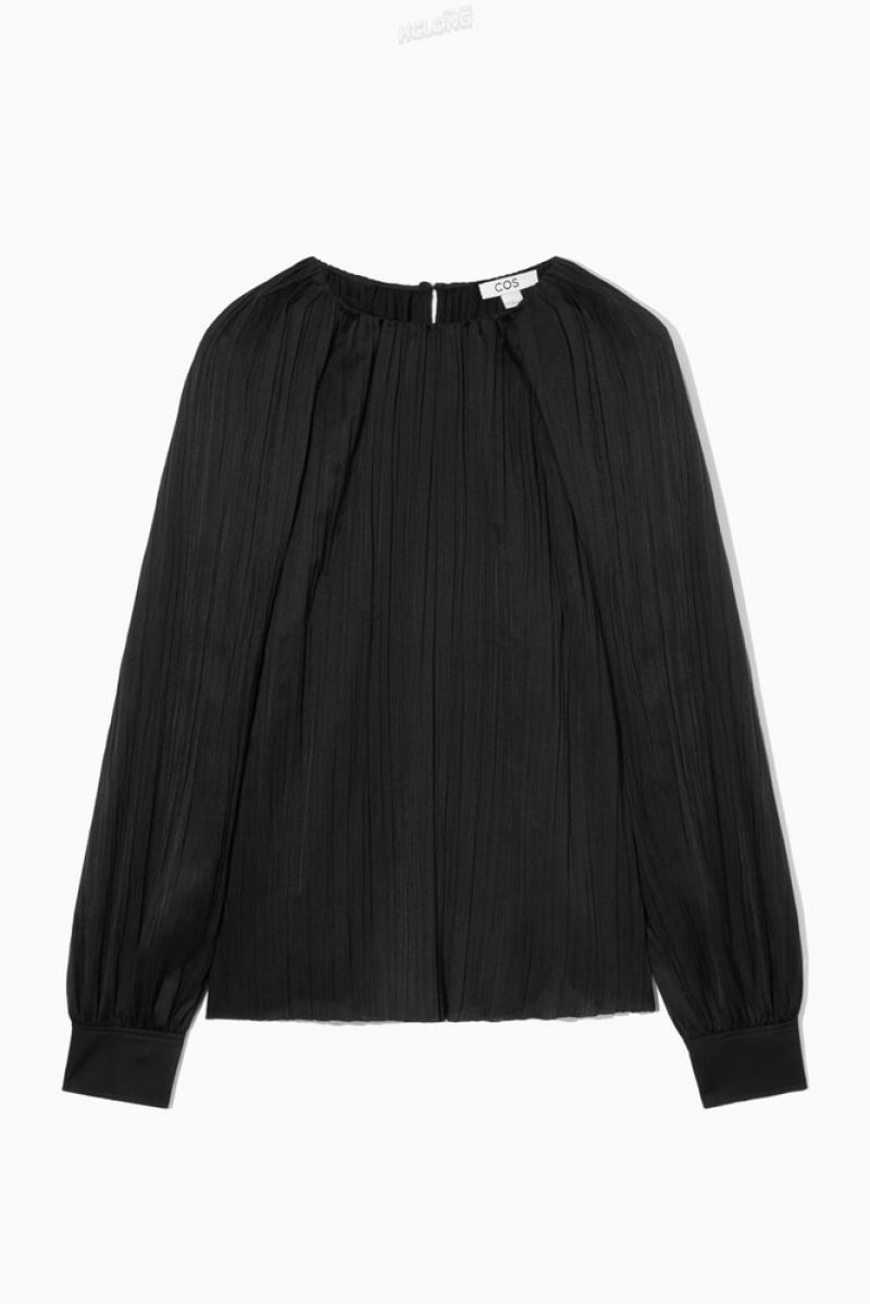 COS Plissé Long-Sleeved Blouse Noir | 478920-YNT