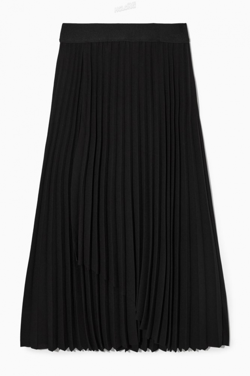 COS Plissé Maxi Skirt Noir | 517023-VAW