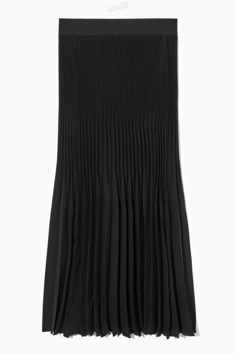 COS Plissé Midi Skirt Noir | 356714-ROB