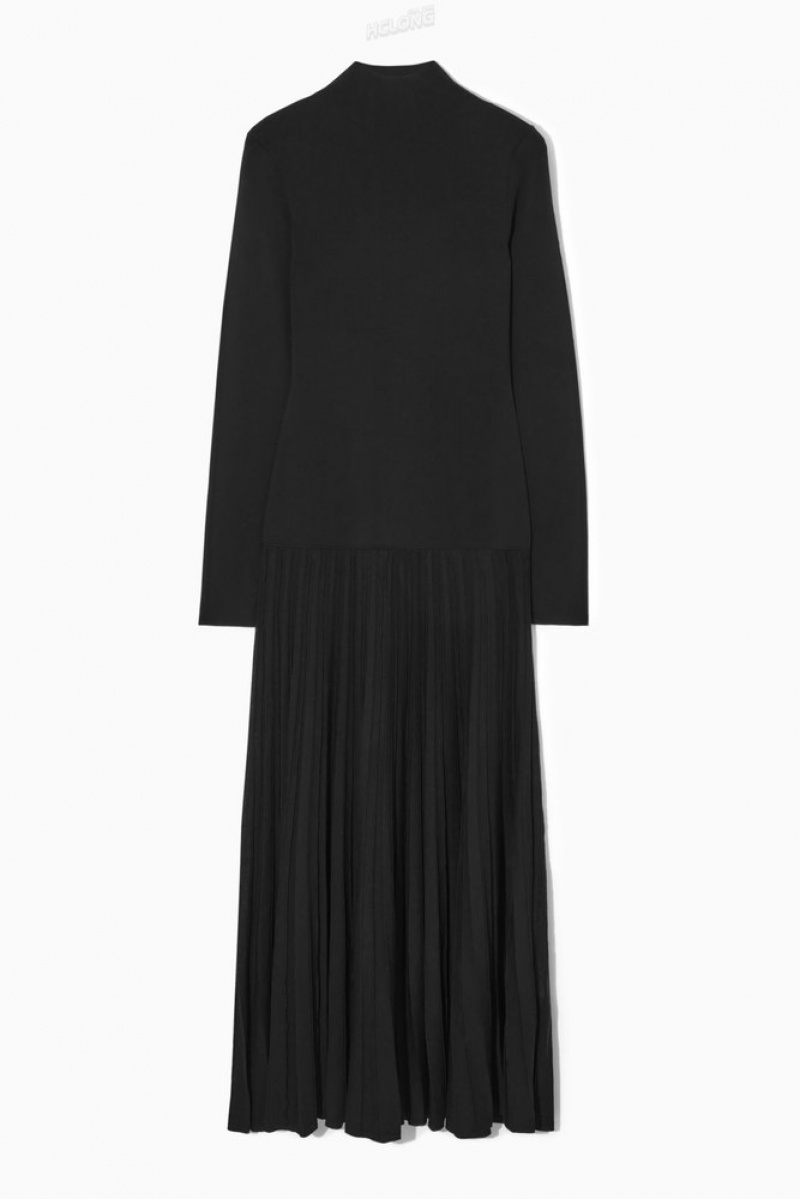 COS Plissé Tricoté Turtleneck Maxi Robe Noir | 964835-FMY