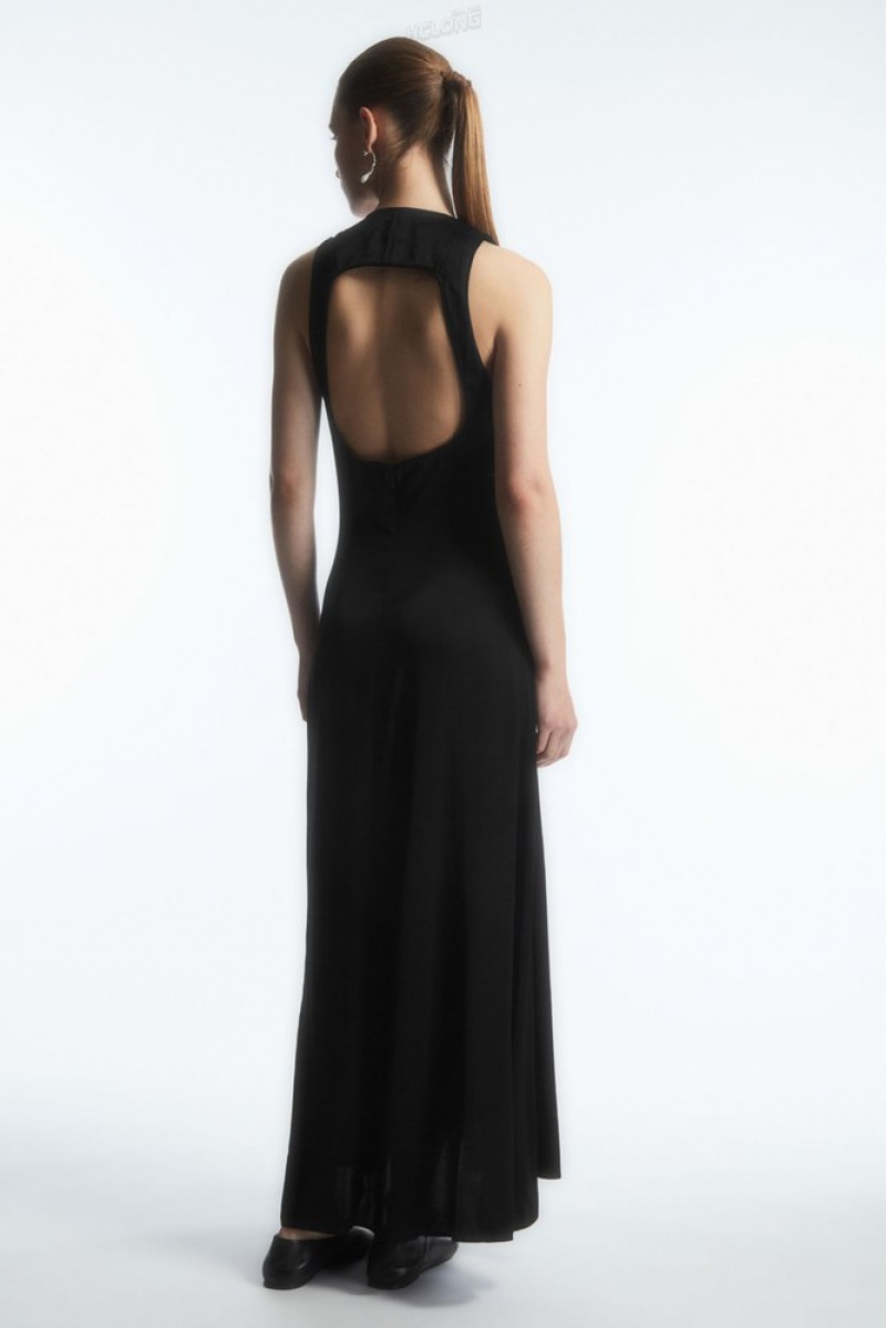 COS Plunge Open-Back Maxi Robe Noir | 296785-QAM