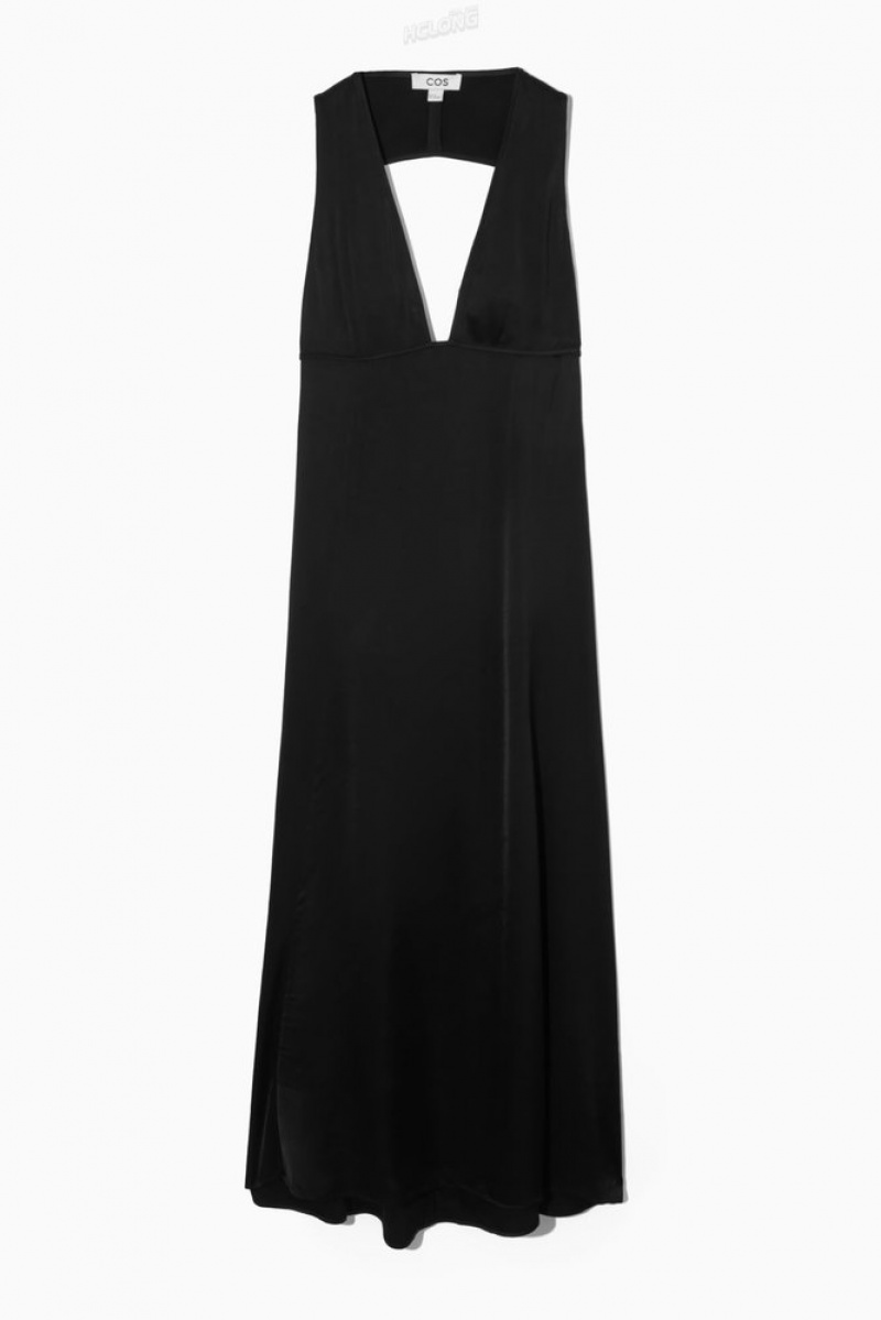 COS Plunge Open-Back Maxi Robe Noir | 296785-QAM