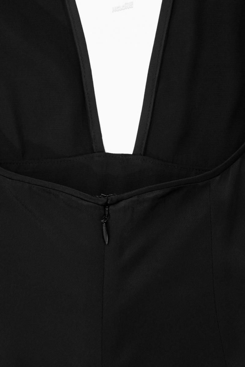 COS Plunge Open-Back Maxi Robe Noir | 296785-QAM