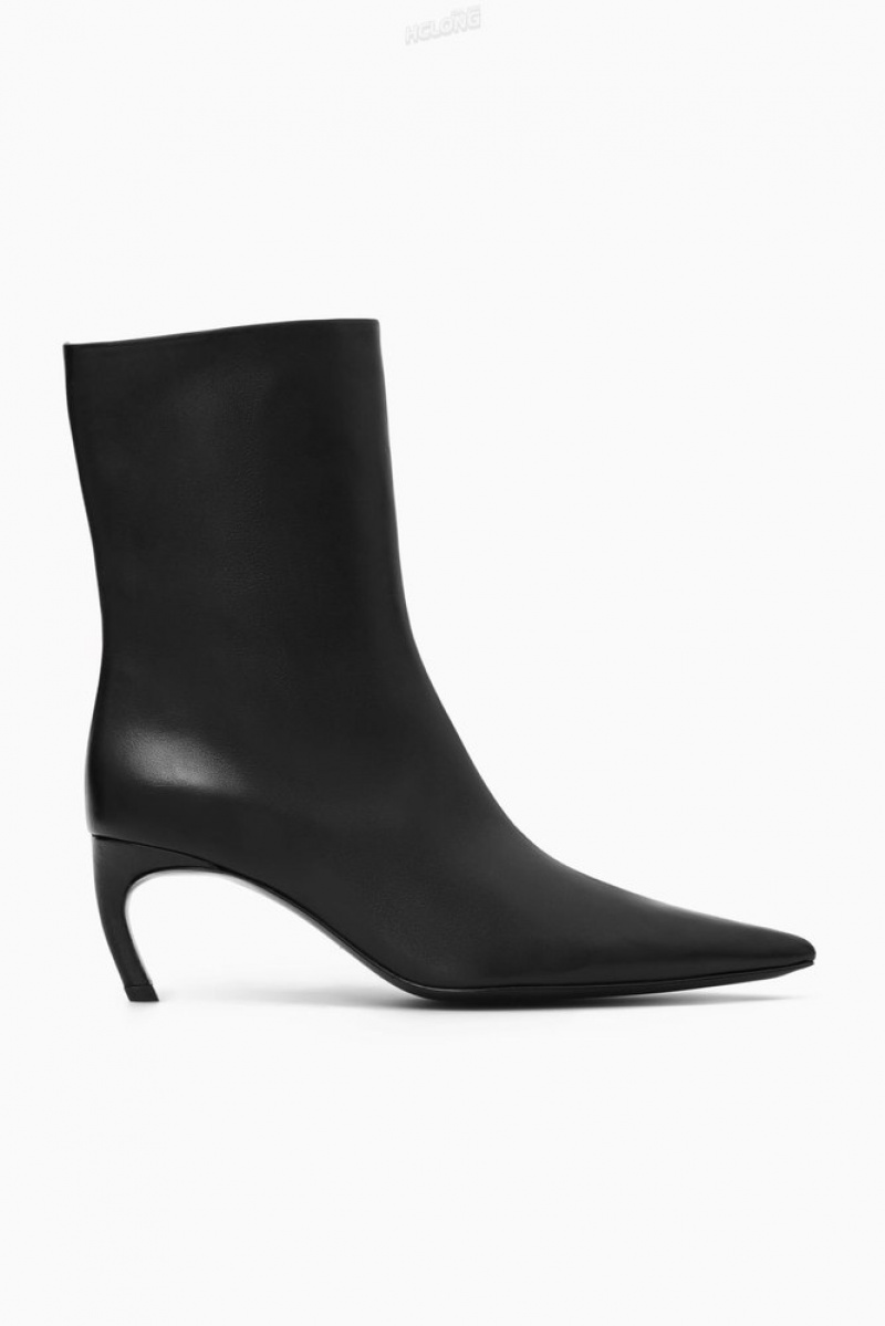 COS Pointed Kitten-Heel Cuir Boots Noir | 073841-GKO