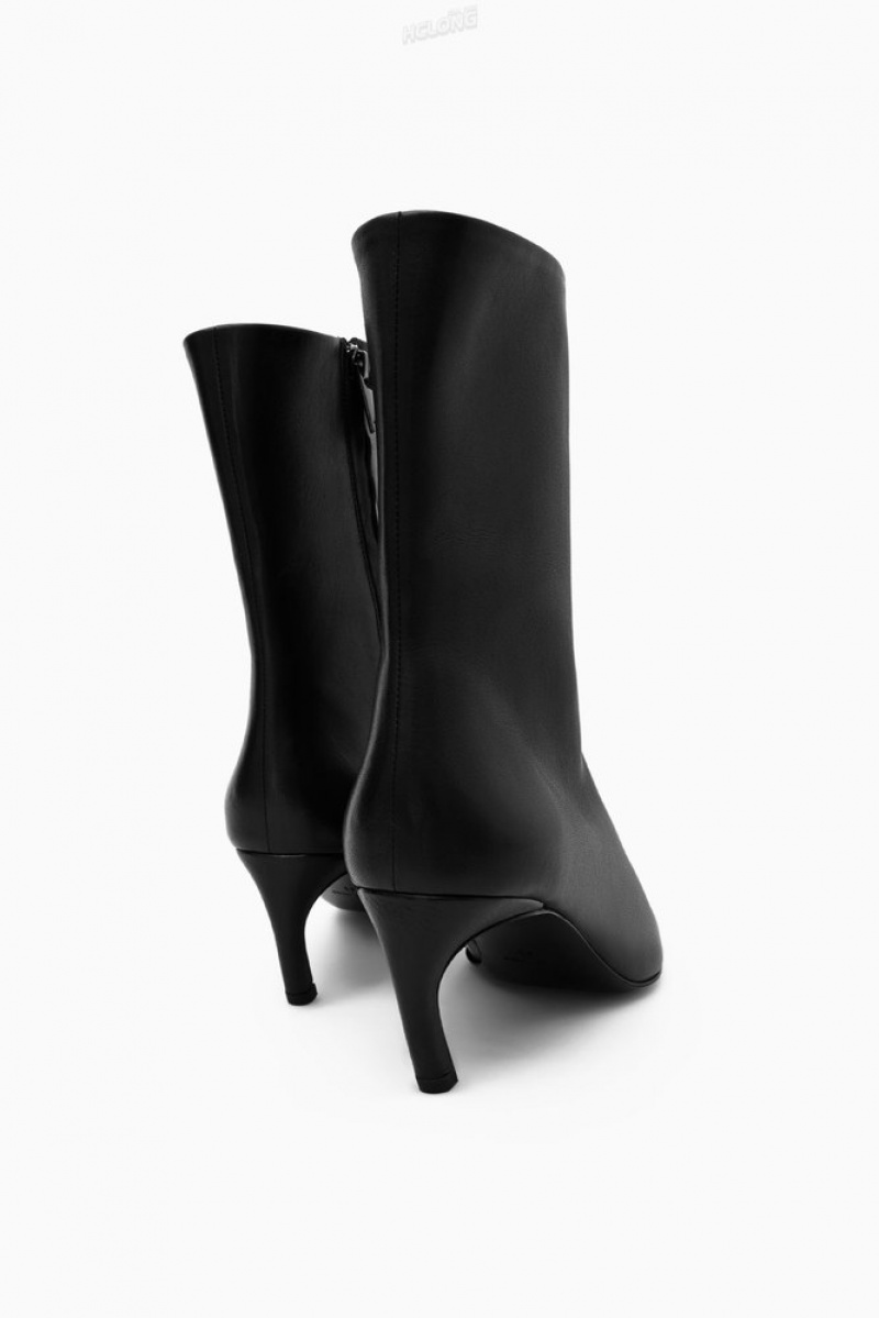 COS Pointed Kitten-Heel Cuir Boots Noir | 073841-GKO