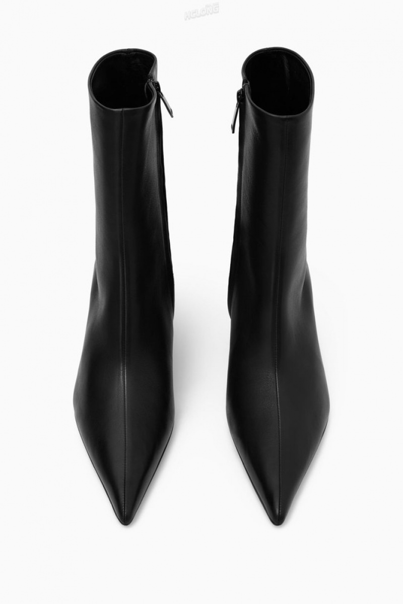 COS Pointed Kitten-Heel Cuir Boots Noir | 073841-GKO