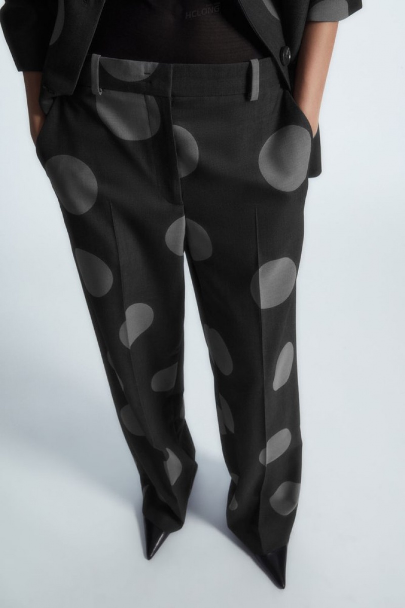 COS Polka-Dot Laine-Blend Droit-Leg Pants Gray / Polka Dot | 301782-PBE