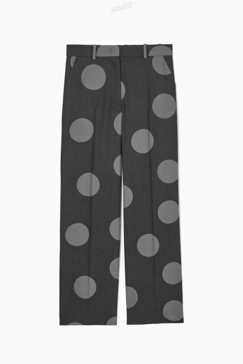 COS Polka-Dot Laine-Blend Droit-Leg Pants Gray / Polka Dot | 301782-PBE