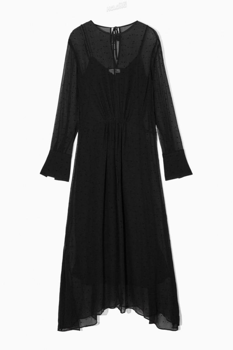 COS Polka-Dot Silk-Chiffon Midi Robe Noir | 198053-QXE