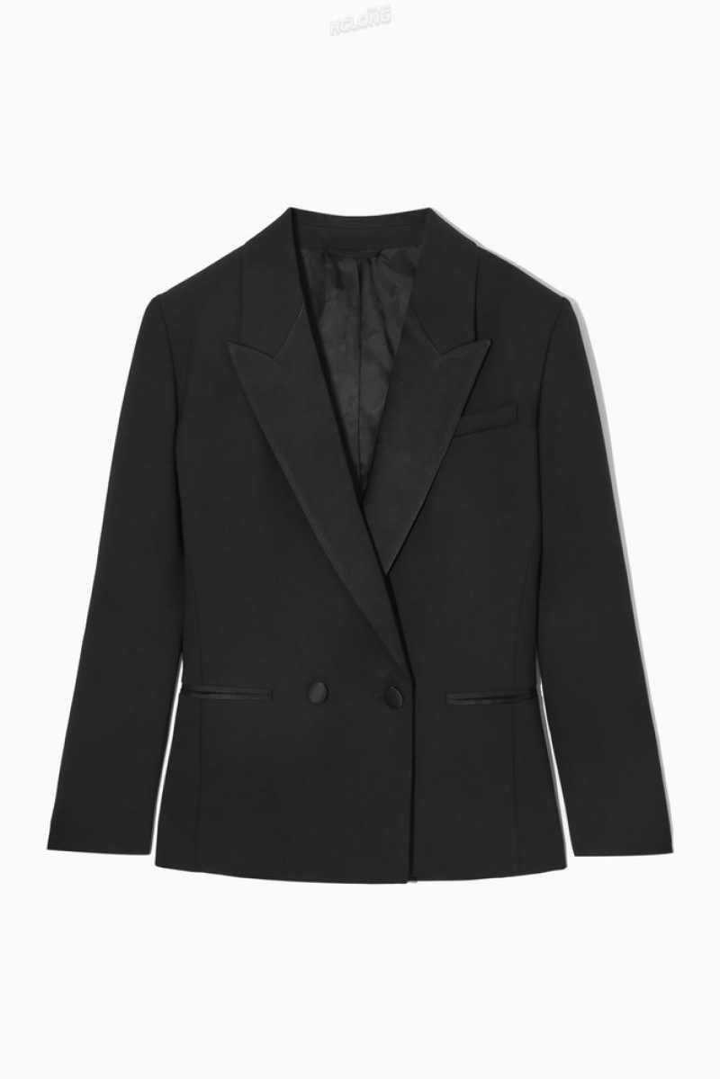 COS Power-Shoulder Laine Tuxedo Blazer Noir | 907243-THM