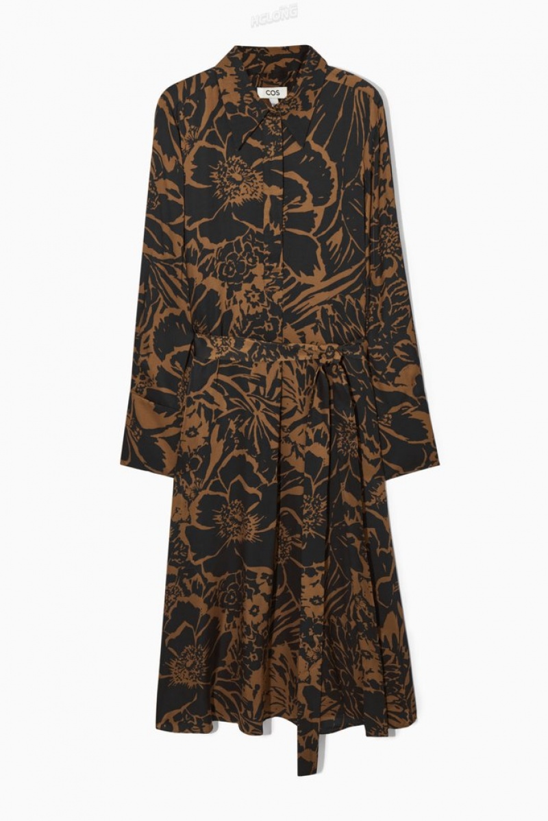 COS Printed Midi Shirt Robe Marron Orange | 798523-TBK