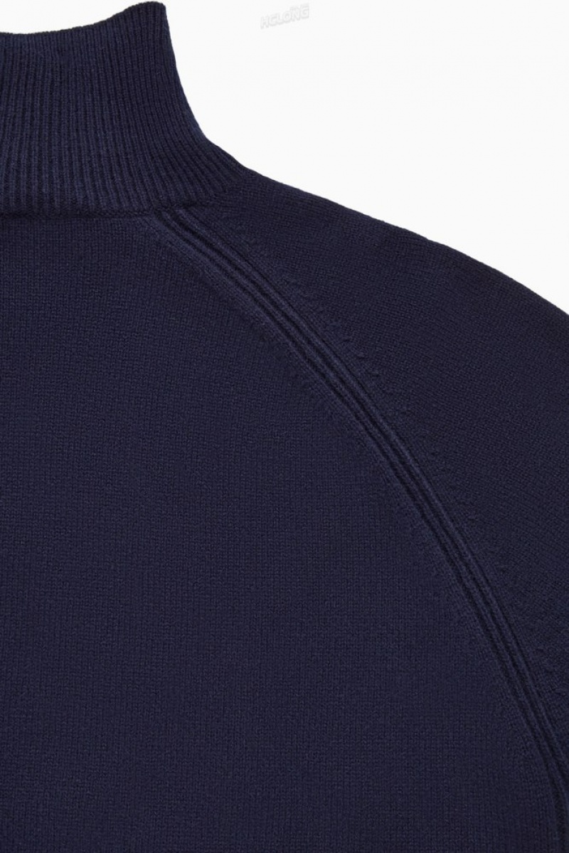 COS Pure Cashmere Turtleneck Jumper Bleu Marine Foncé | 679830-FMC