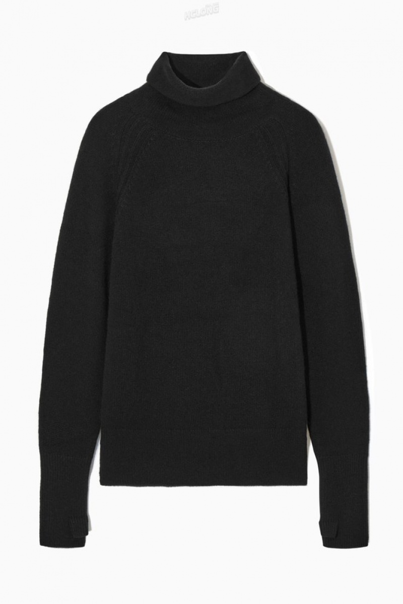 COS Pure Cashmere Turtleneck Jumper Noir | 923510-TEA