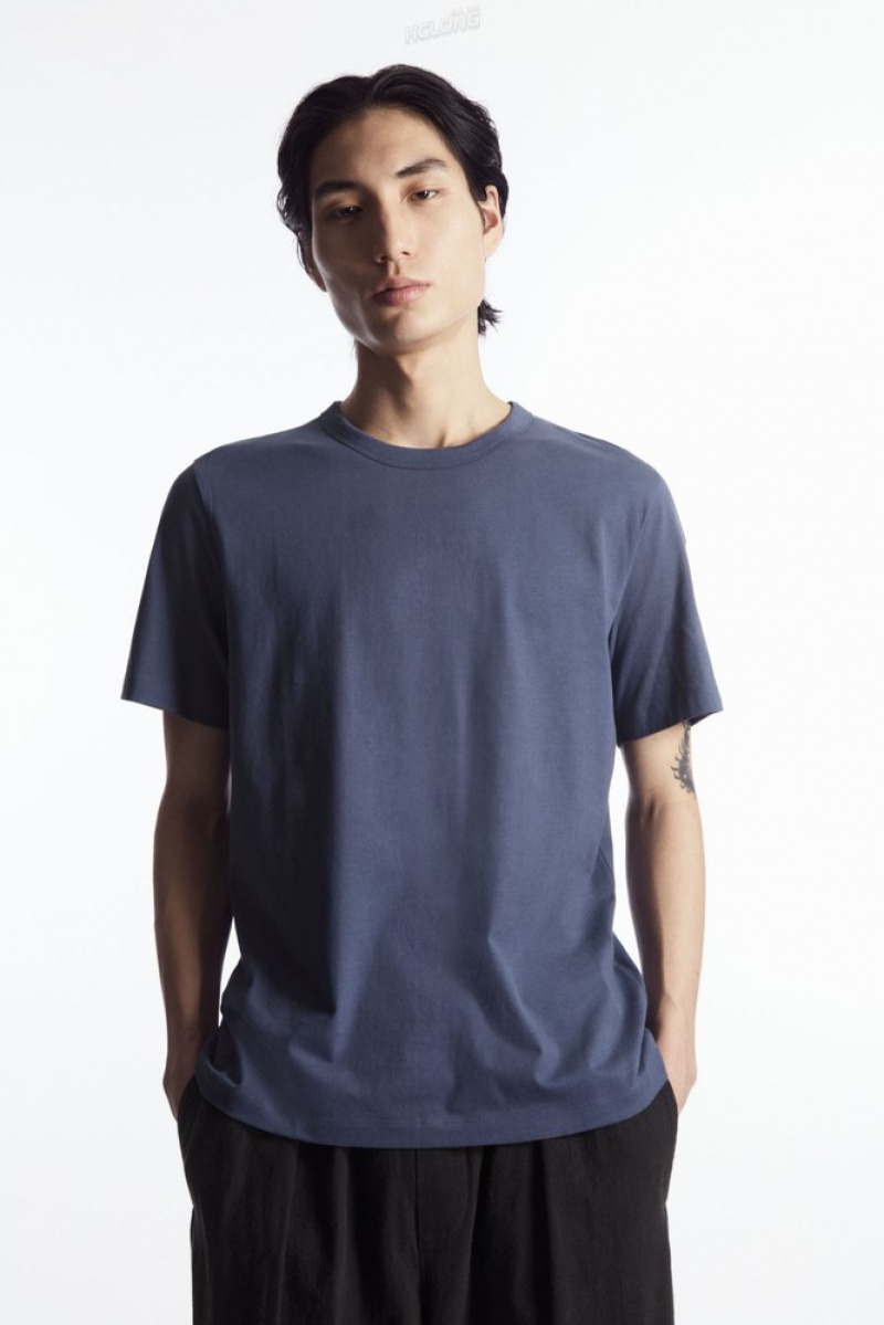 COS Regular-Fit Mid-Weight Brushed T-Shirt Bleu Marine | 128046-LQP