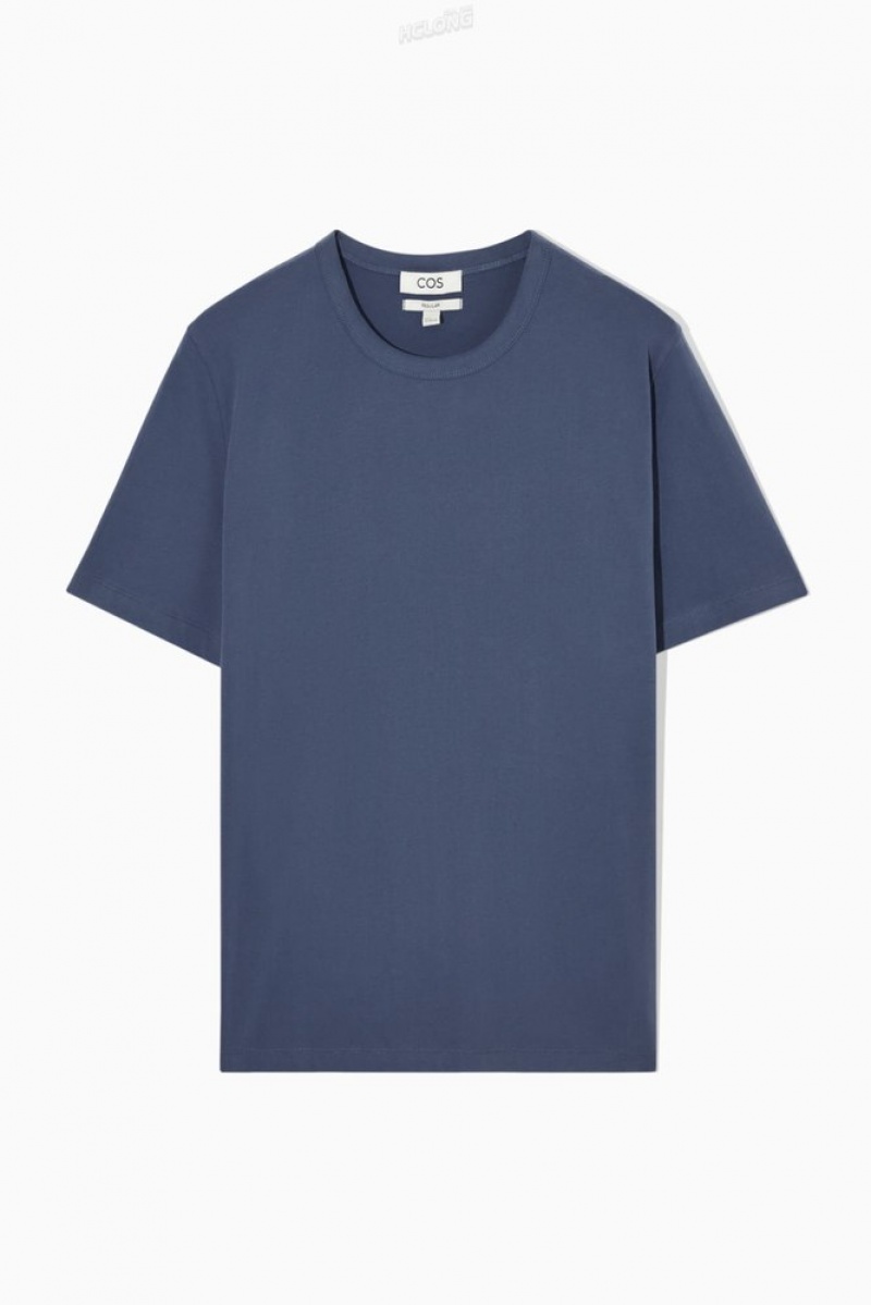 COS Regular-Fit Mid-Weight Brushed T-Shirt Bleu Marine | 128046-LQP