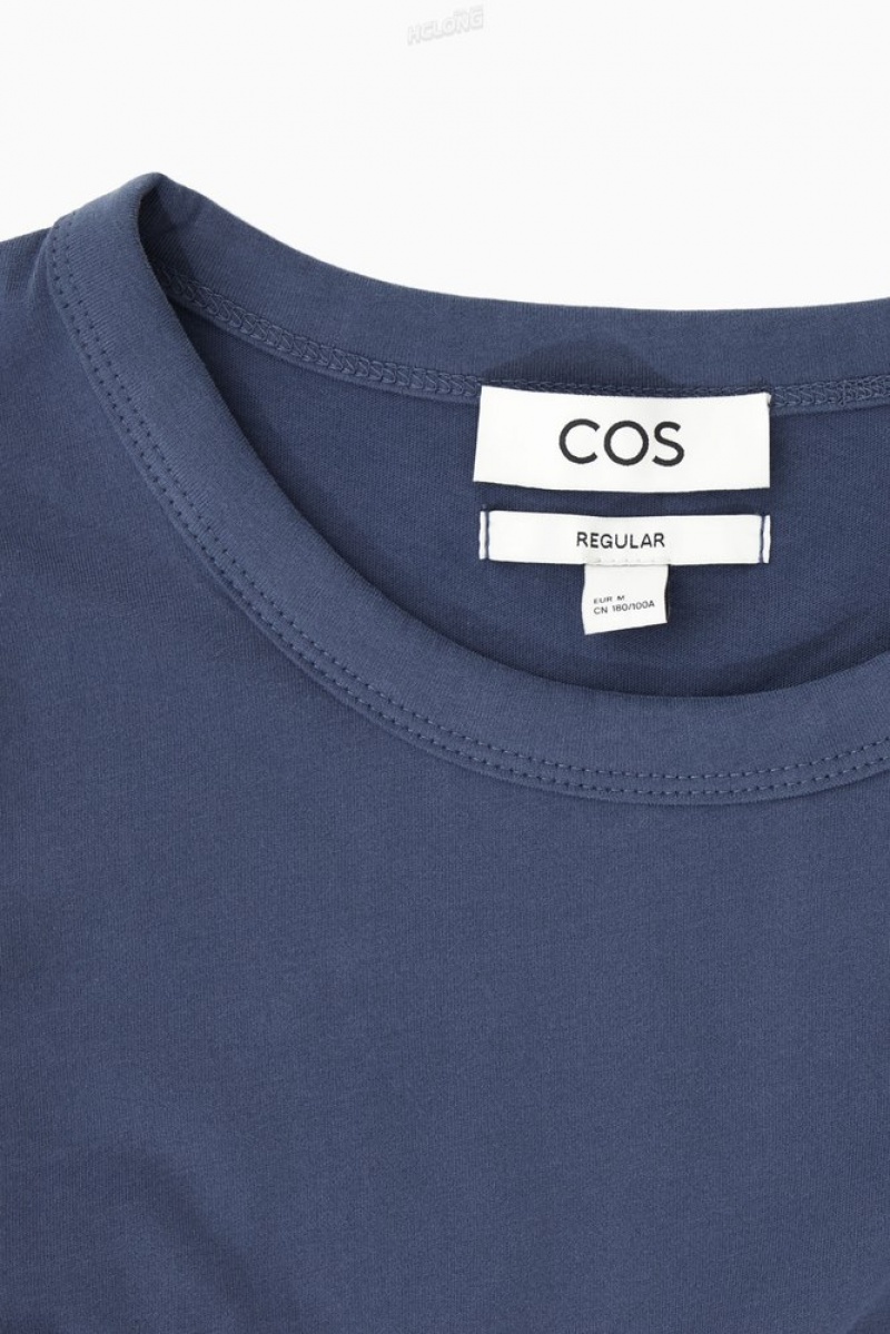 COS Regular-Fit Mid-Weight Brushed T-Shirt Bleu Marine | 128046-LQP