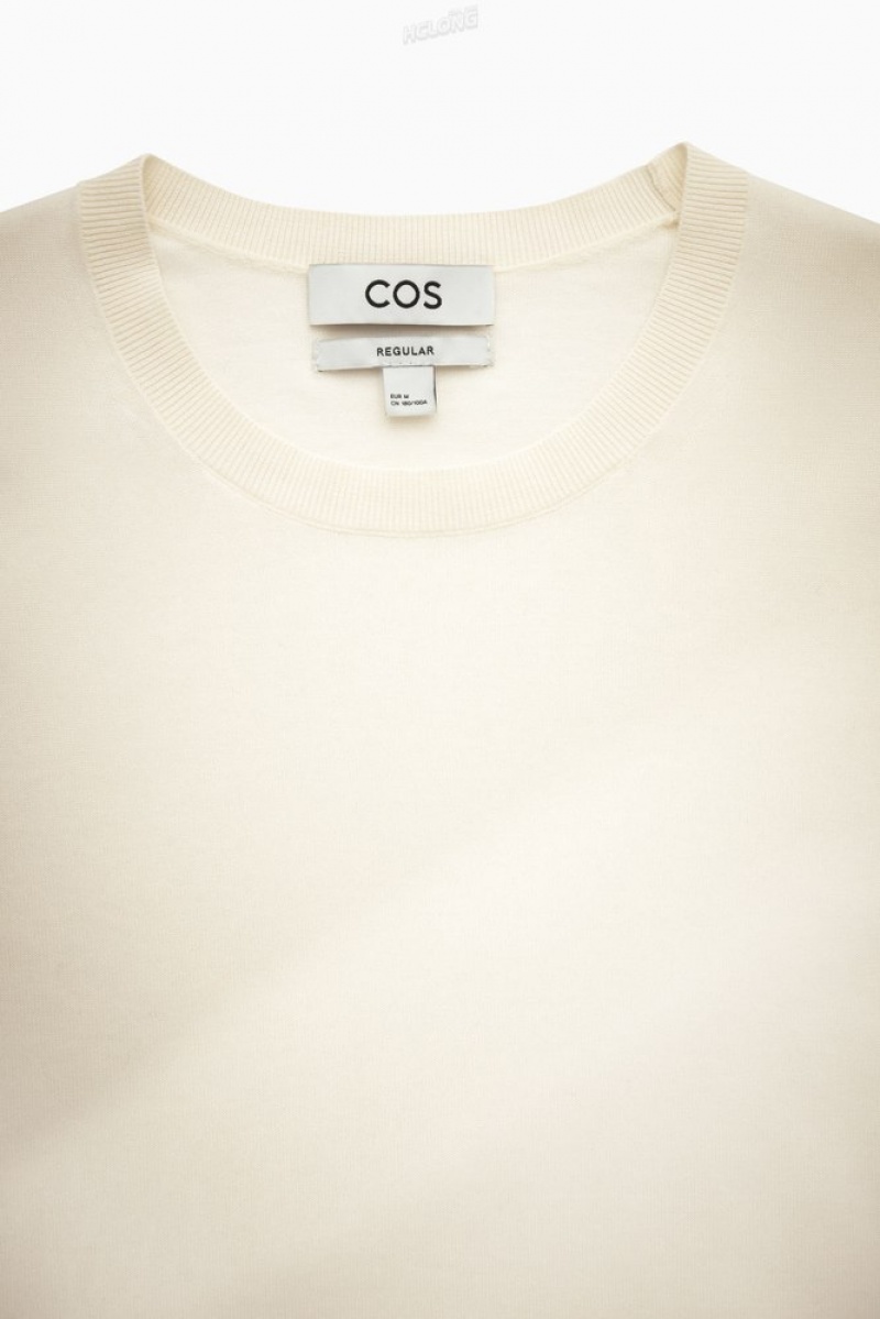 COS Regular-Fit Tricoté-Cuff T-Shirt Off-White | 437526-SDT