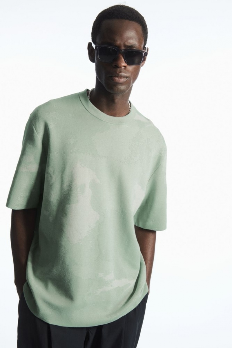 COS Relaxed-Fit Jacquard T-Shirt Vert Clair | 356129-XML