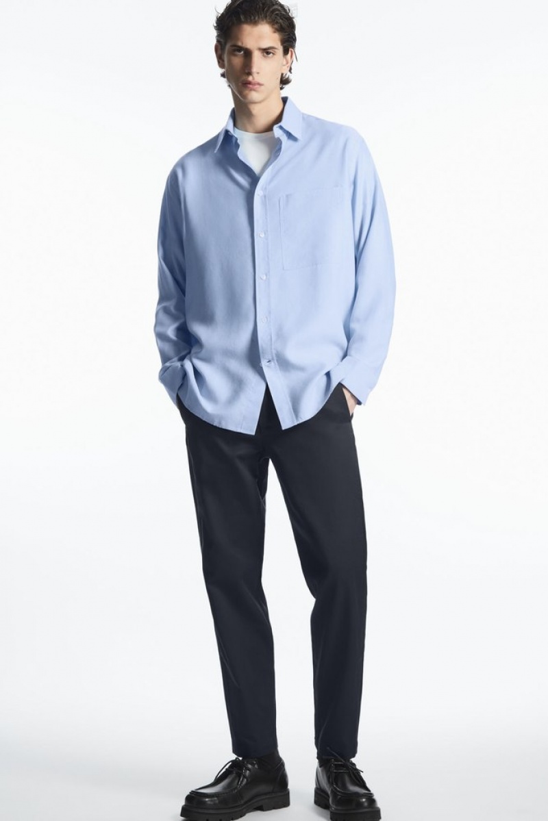 COS Relaxed-Fit Legere Shirt Bleu Clair | 396185-ENK