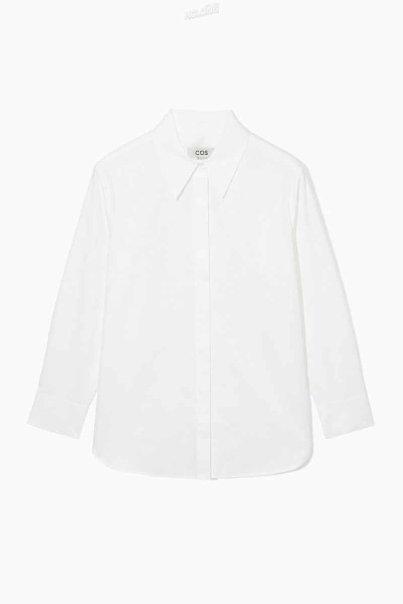 COS Relaxed Coton-Poplin Shirt Blanche | 091836-CUN