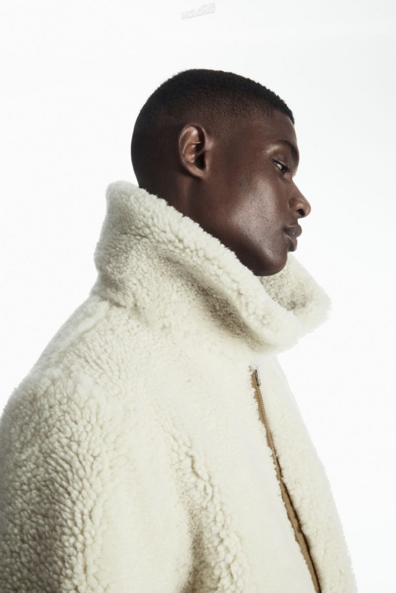 COS Reversible Shearling Jacket Camel / Ecru | 194783-UKG