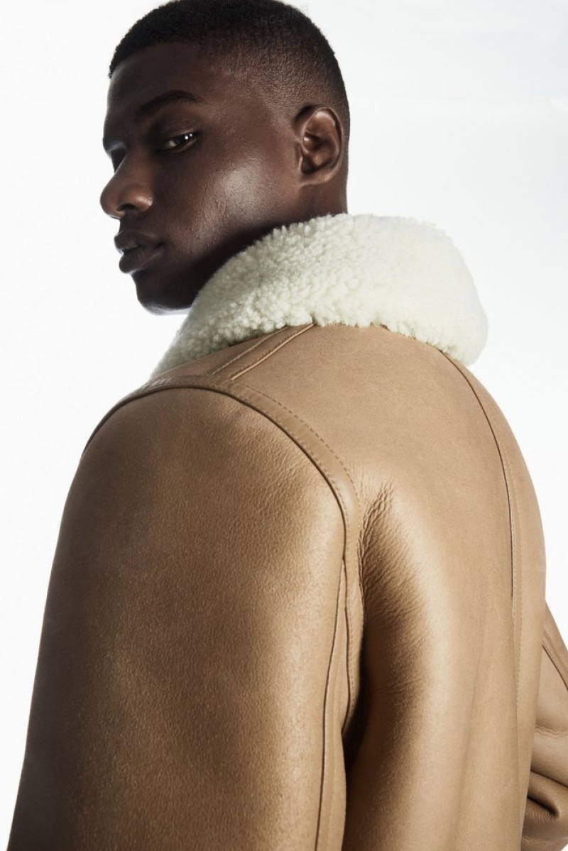 COS Reversible Shearling Jacket Camel / Ecru | 194783-UKG