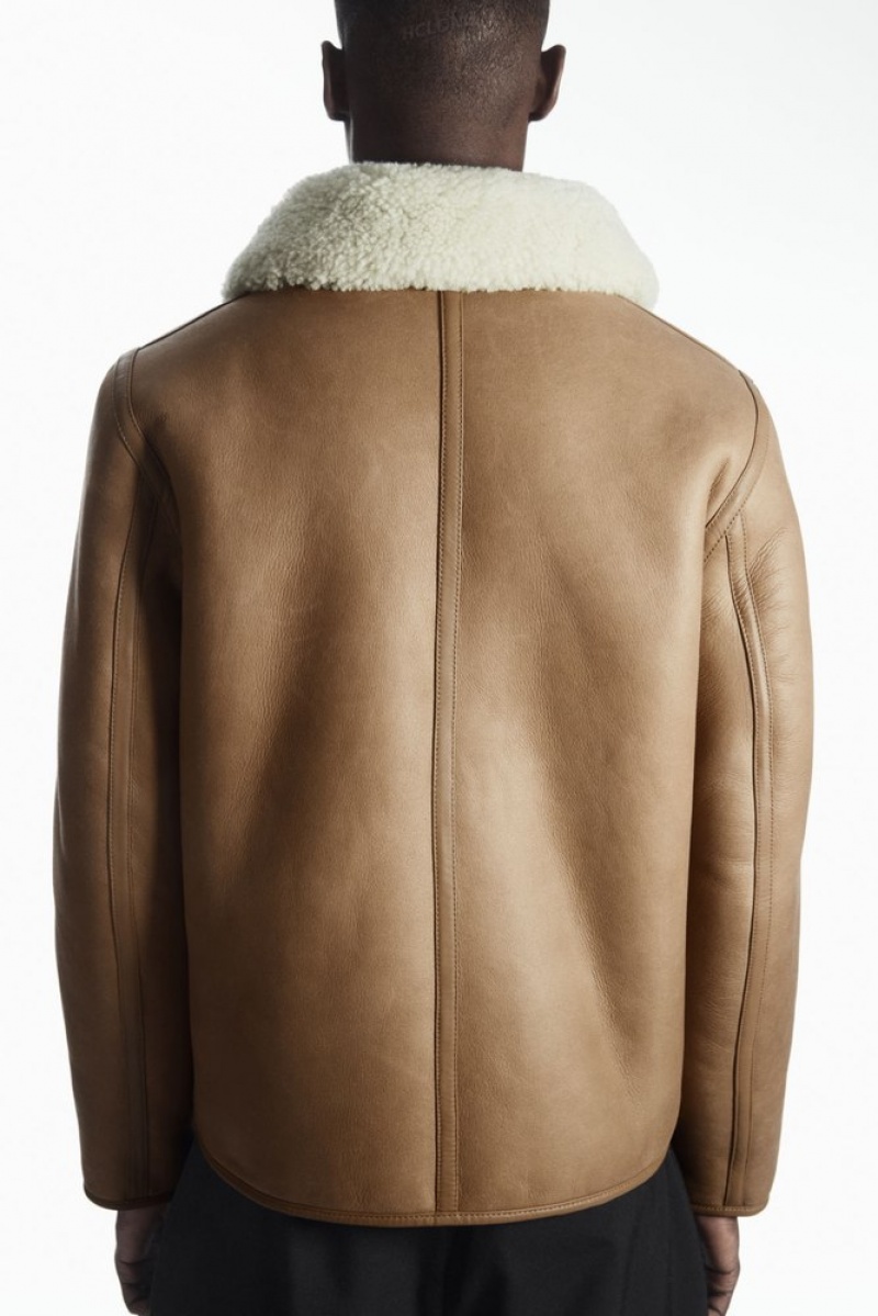 COS Reversible Shearling Jacket Camel / Ecru | 194783-UKG