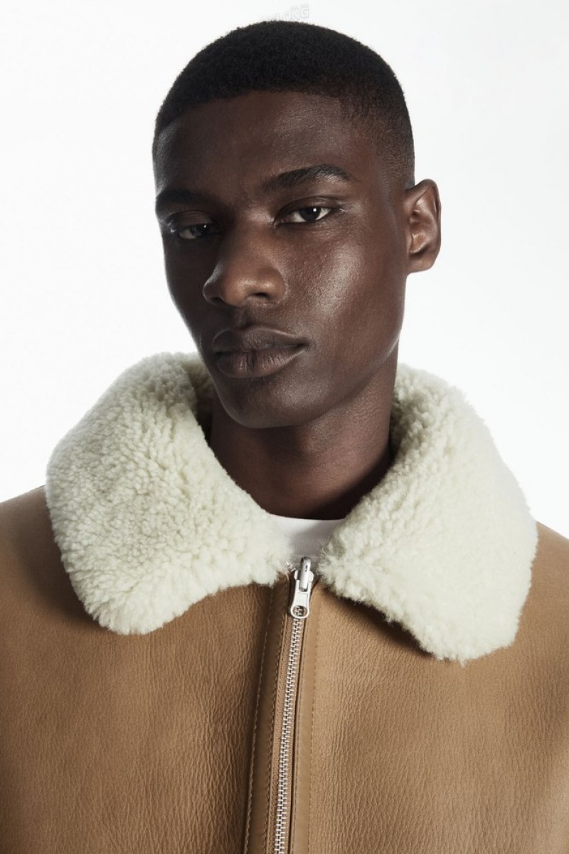 COS Reversible Shearling Jacket Camel / Ecru | 194783-UKG