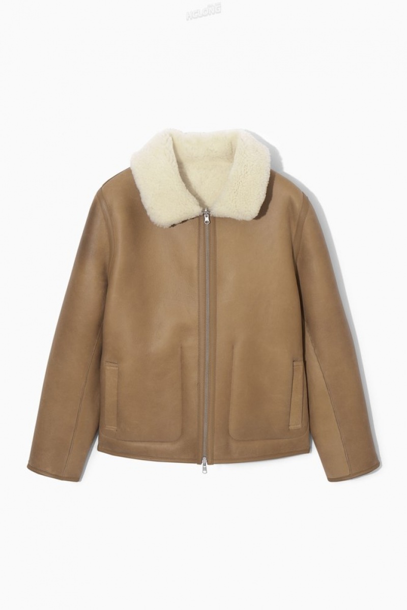 COS Reversible Shearling Jacket Camel / Ecru | 194783-UKG